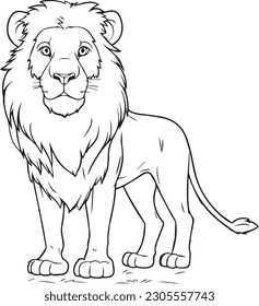 Lion: vector line art cartoon style for coloring pages