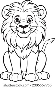 Lion: vector line art cartoon style for coloring pages