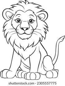 Lion: vector line art cartoon style for coloring pages