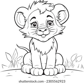 Lion: vector line art cartoon style for coloring