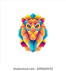 Lion vector logo design with a display concept combining some blue, purple, orange and red