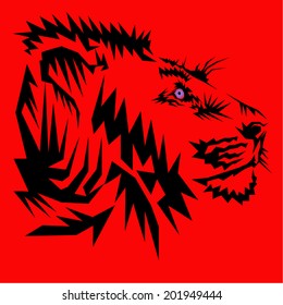 Lion vector on a red background.
