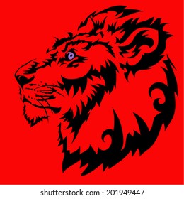 Lion vector on a red background.