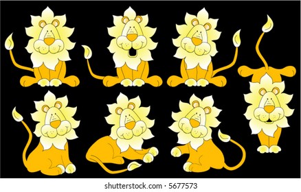 Lion Vector, seven different positions,grouped individually.