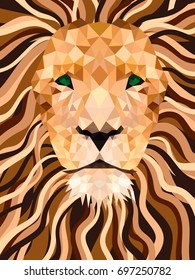 Lion vector from shapes. Low poly face.