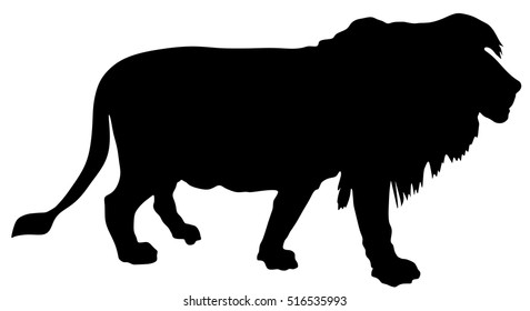 Lion vector silhouette illustration isolated on white background. Animal king shadow. Big cat. Pride of Africa. Leo zodiac symbol. Wildlife predator. Lion shape symbol. African big five member.