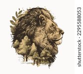 Lion Vector and T Shirt Design - A Majestic Lion in Profile - Lion Forest King - King of the jungles - Lion Cartoon Design