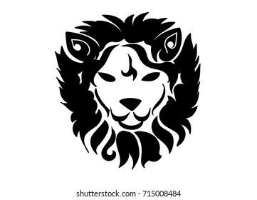 Lion vector wildlife icon wild animal background face white black isolated illustrator tatto art
