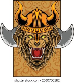 Lion with viking helm illustration 