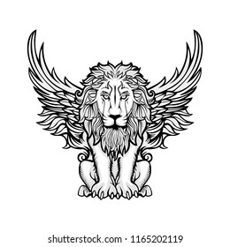 Lion vintage line art