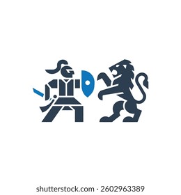 Lion vs Knight Icon On White Background