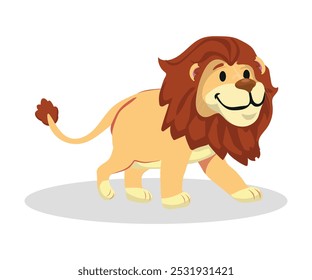 a lion walking, feline with a voluminous mane, vector illustration in flat vector style, white background.