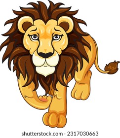 A lion walking forward on white background illustration