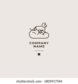 El león camina sobre el concepto de diseño del símbolo del logotipo de las nubes. Ilustración del vector objeto aislado en el fondo