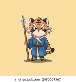 Lion Warrior mascot character logo design vector illustration