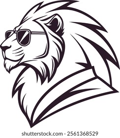 Lion wear a sunglass, lion head silhouette vector art illustration