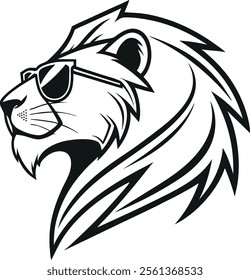 Lion wear a sunglass, lion head silhouette vector art illustration