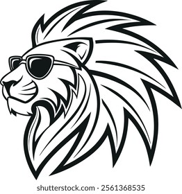 Lion wear a sunglass, lion head silhouette vector art illustration