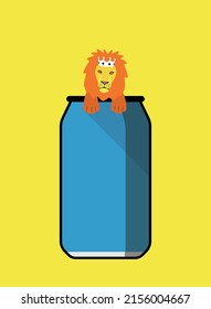 Lion wearing crown, crabbing to the top of the coke can , poster