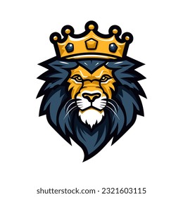 lion wearing a crown mascot logo vector clip art illustration