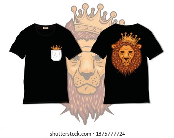 Löwe mit Kronvektor. IonenKing-Illustration mit T-Shirt-Design