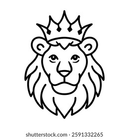 lion wearing an ornate royal crown line art
