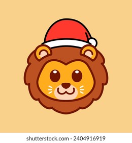 Lion Wearing Santa Hat Illustration