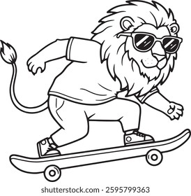 Lion wearing a sunglass riding a skateboard vector illustration