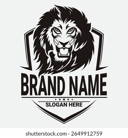A lion wearing a tie logo symbolizes strength, leadership, and professionalism with a bold character.