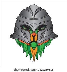 The lion wears a roman helmet. Ram lion tattoo designs. Can be used to design t-shirts, bags, postcards, posters and so on.