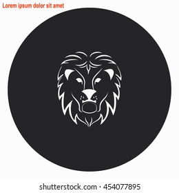 Lion web icon. Gray circle button with white illustration.