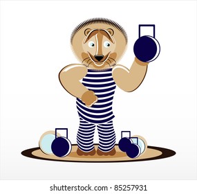 lion with weight in circus