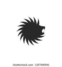 Lion or werewolf head logo circle shape, tattoo great design for any purposes. Abstract disk saw geometric shape.