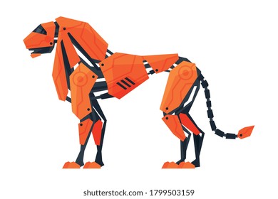 Lion Wild Animal Robot, Artificial Intelligence Robotic Animal Vector Illustration on White Background