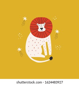 Lion, wild animal sitting flat vector illustration