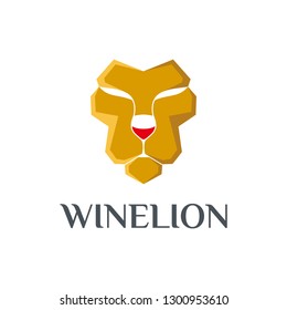 lion and wine glass logo design vector inspiration. 