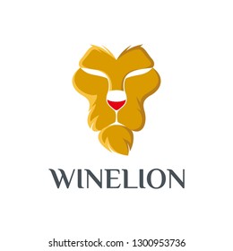 lion and wine glass logo design vector inspiration. bar, cafe, restaurant logo icon vector