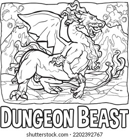 Lion Wing Dungeon Dragon Beast Monster Artline Illustration For Kids Coloring Book