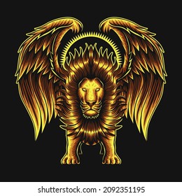 Lion with wing gold vector illustration for your company or brand