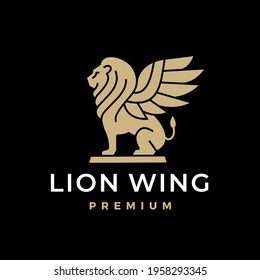 lion wing winged shedu iamassu akkadian shirdal logo vector icon illustration