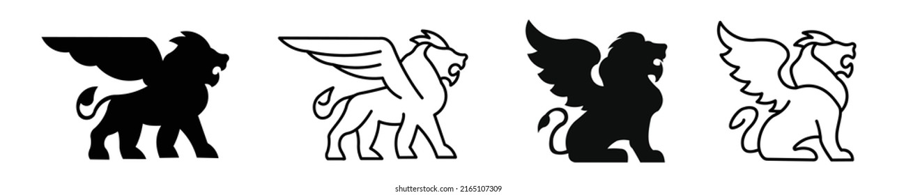 
Lion with wings icon. Winged leo, 
Lion with wing silhouette isolated  vector illustration. 