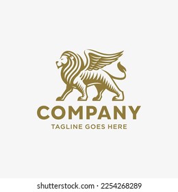 Plantilla de diseño de logotipo de león con alas