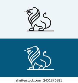 Lion with wings logo design template. Linear premium vector logotype