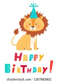 lion wishes happy birthday vector illustration