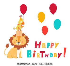 lion wishes happy birthday vector illustration