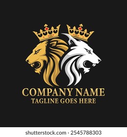 Lion and Wolf head vector with crown for company logo design icon, abstract logo design