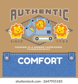 lion at work using heavy equipment , Animal Cartoon, Flat Vector Illustration