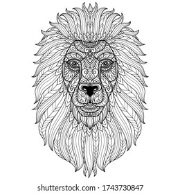 Lion.
Zentangle Stylized Cartoon Isolated On White Background. 
Hand Drawn Sketch Illustration For Adult Coloring Book. 
