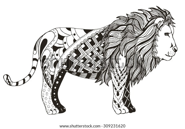 ライオンのゼンタングルスタイル化 ベクター画像 イラスト フリーハンドペンシル のベクター画像素材 ロイヤリティフリー