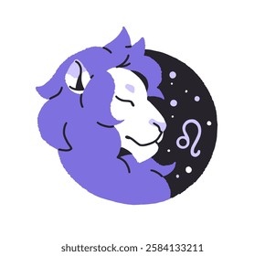 Lion zodiac sign. Circle avatar of stars horoscope symbol, constellation. Round shape icon with one of 12 elements, figures of astrology calendar. Flat isolated vector illustration on white background